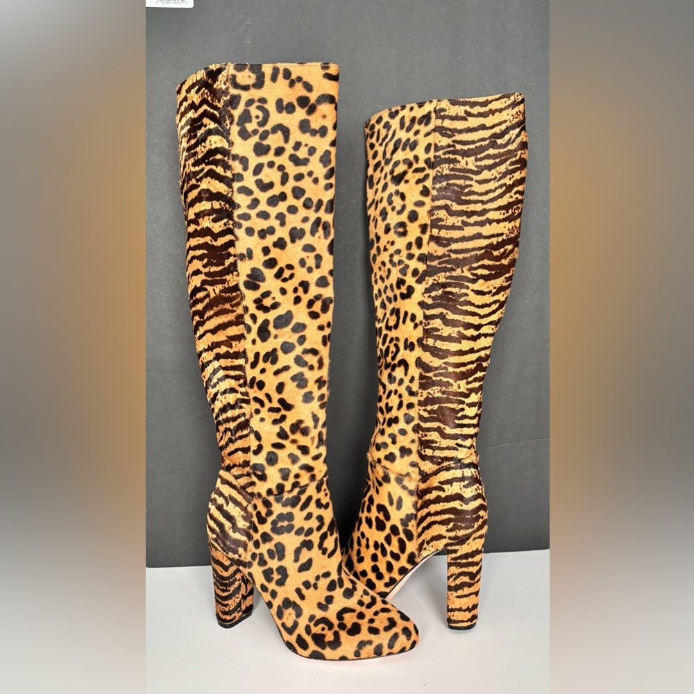 ANTONIO MELANI Women’s Corren Knee High Leopard Print Calf Hair Boots Size 7.5